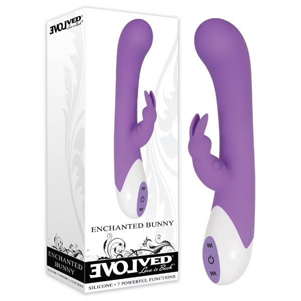 Evolved - enchanted bunny - rabbit vibrator - Product side view and box side view | Flirtybay.com.au