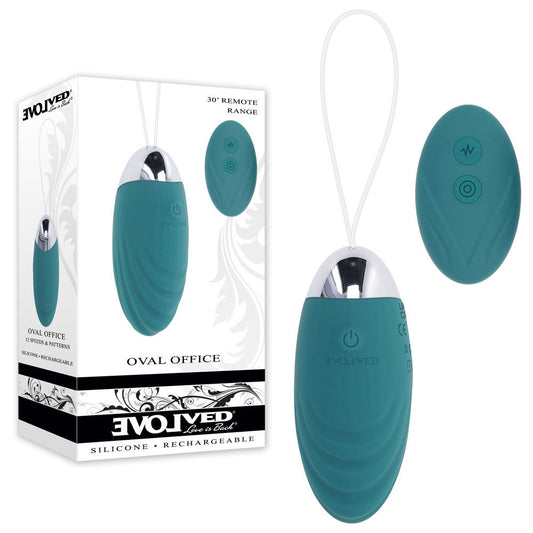 Evolved - Oval office - Product front view and box front view | Flirty Bay top rated vibrators