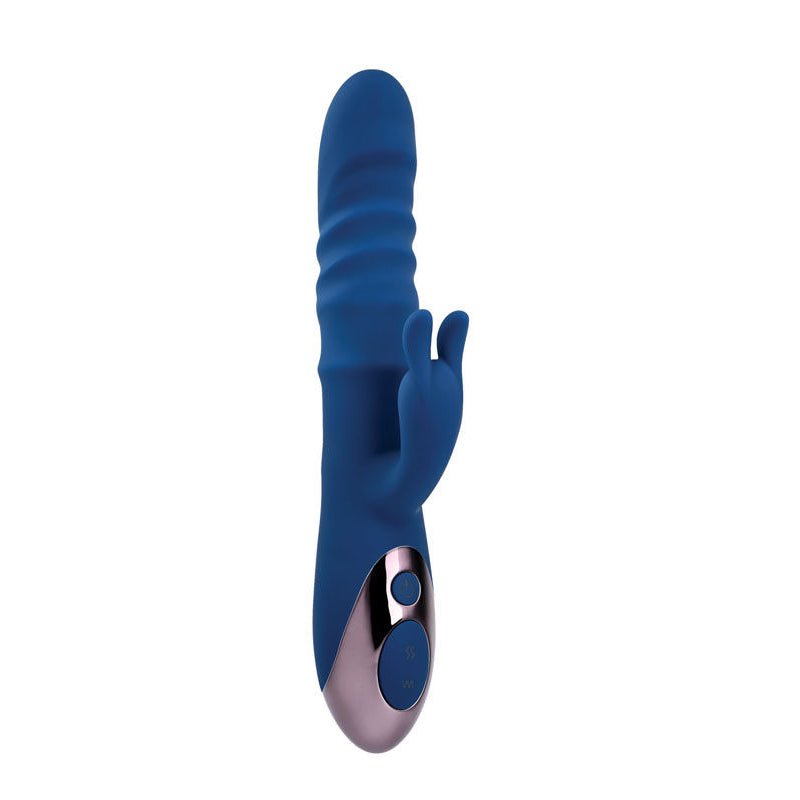Evolved - the ringer - thrusting rabbit vibrator - Product side view  | Flirtybay