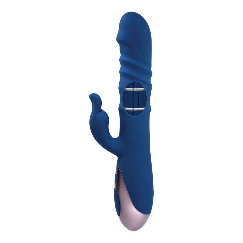 Evolved - the ringer - thrusting rabbit vibrator - Product side view, show inside  | Flirtybay