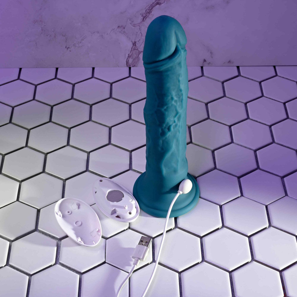 Evolved - tsunami - controlled vibrating dildo - Product front view, focused on charger  | Flirtybay Adult Shop Australia Lingerie Shop