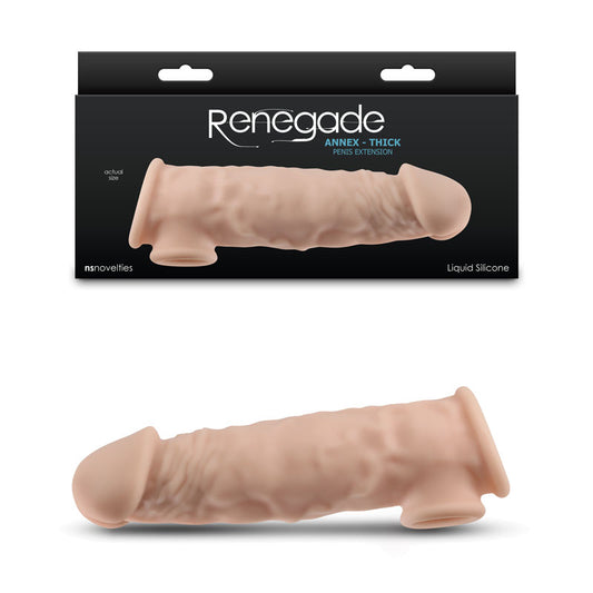 Flesh Renegade Annex Thick Penis Extender 7.3” with packaging on top | Flirty Bay, male sex toys in Perth Australia