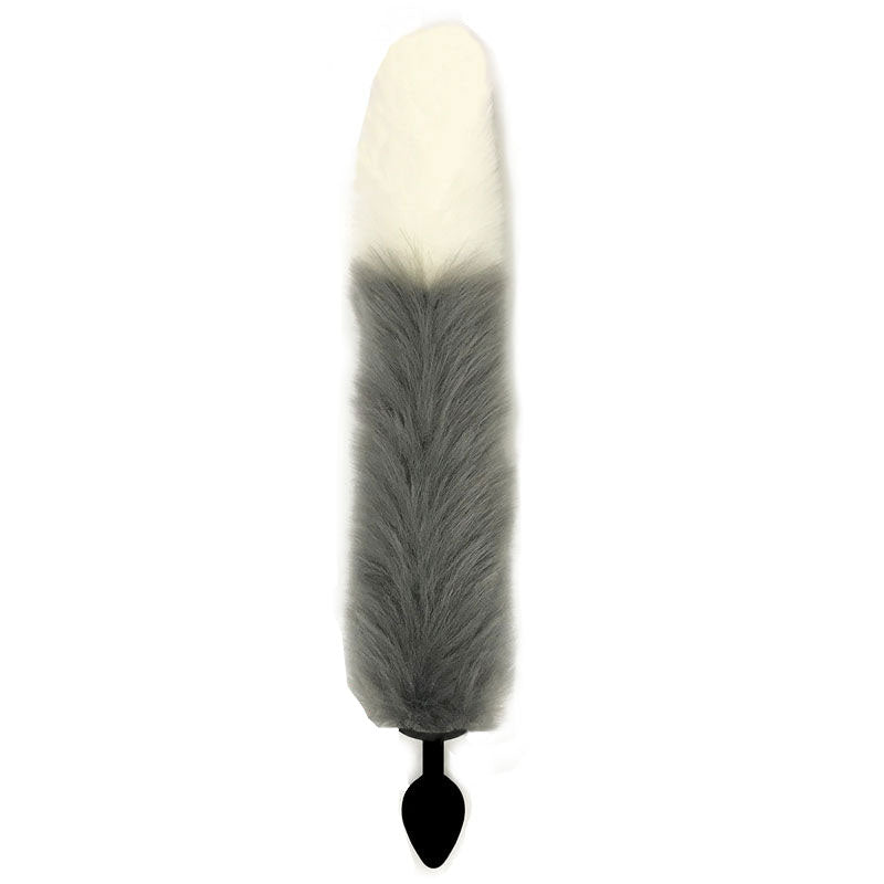Foxy Fox Tail Silicone Butt Plug Grey and White Front View| Flirtybay.com.au