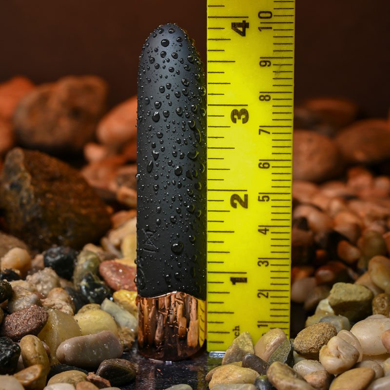 Gender x - the gold standard - bullet vibrator - clitoral stimulator - Product front view, with dimensions  | Flirtybay