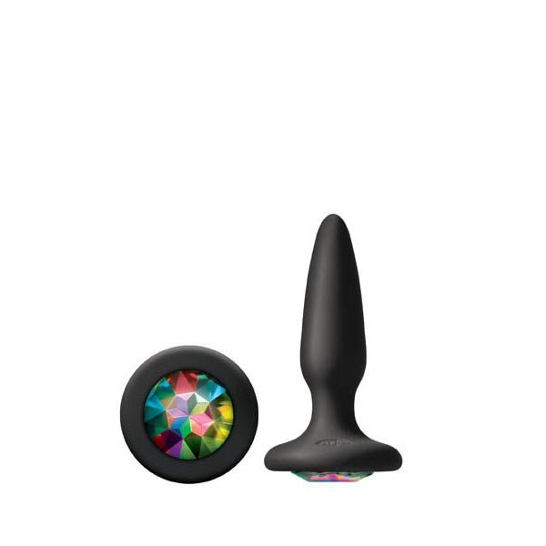 Glams - mini black beginner silicone butt plug - Product front view  | Flirtybay