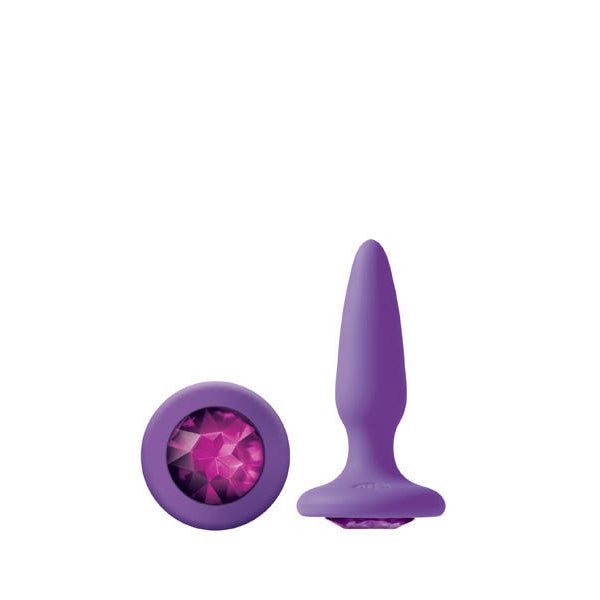 Glams - mini purple beginner silicone butt plug - Product front view  | Flirtybay