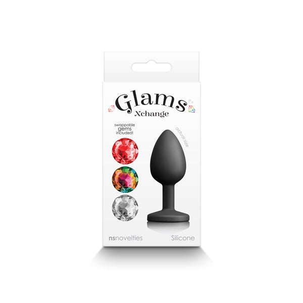 Glams - xchange round - silicone anal plug -  size-small, box front view | Flirtybay.com.au