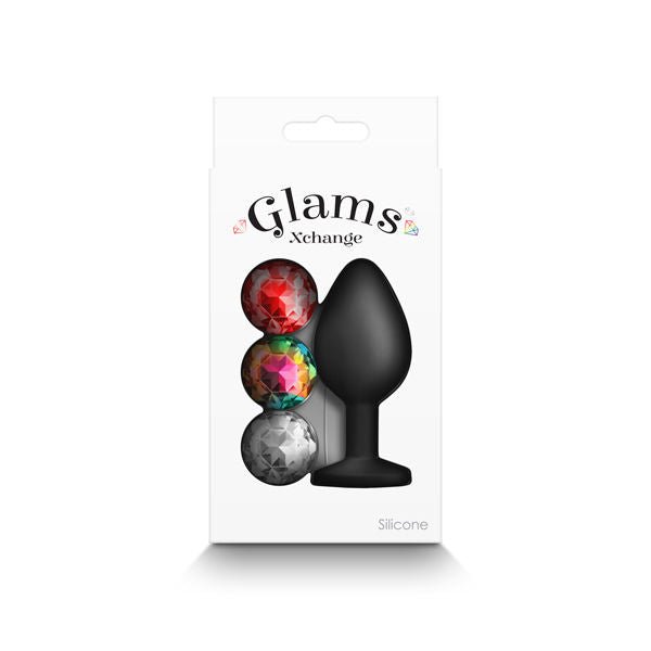 Glams - xchange round - silicone anal plug -  medium-size, box front view | Flirtybay.com.au