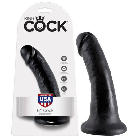 King Cock 6" dildo, black, box view | Flirtybay.com.au