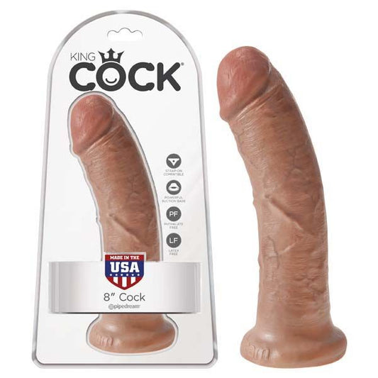King Cock 8 inches dildo, tan, box view | Flirtybay.com.au