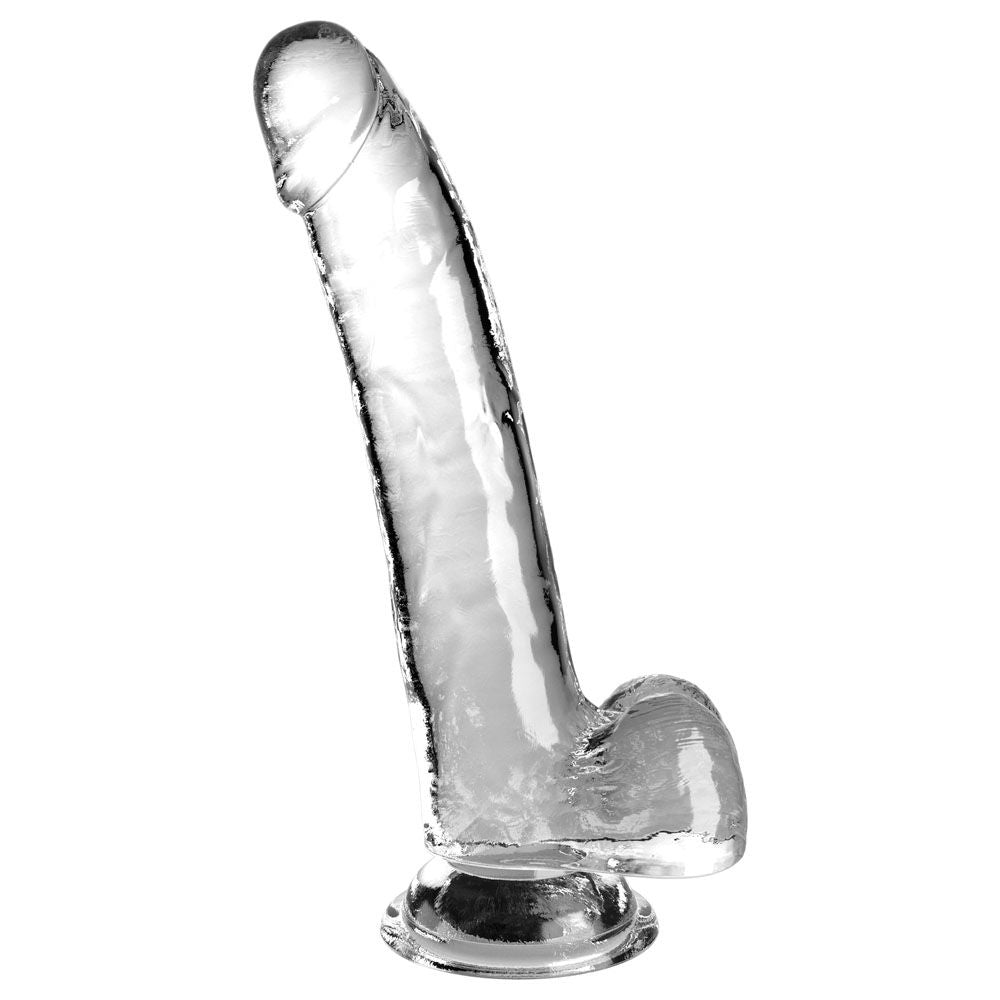 King cock  9'' clear dildo with balls - Product side view  | Flirtybay-adult-store-australia