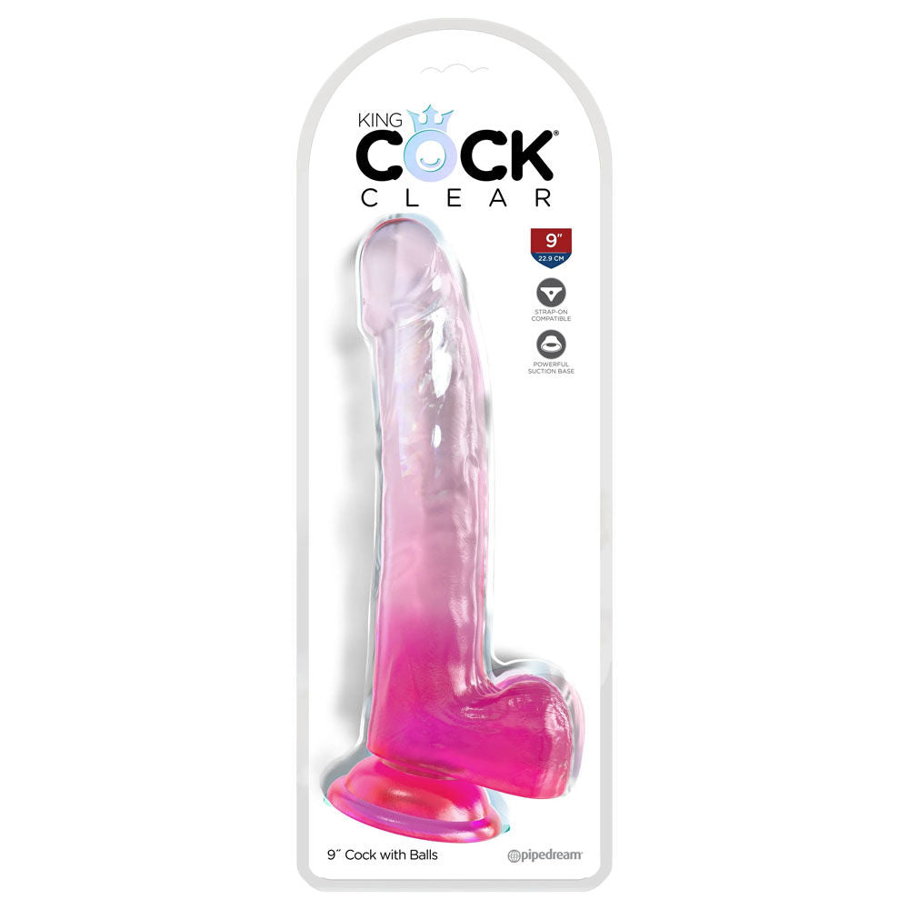 King cock  9'' pink dildo with balls -  box front view | Flirtybay-adult-store-australia