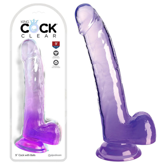 King cock  9'' purple dildo with balls - Product side view and box side view | Flirtybay-adult-store-australia