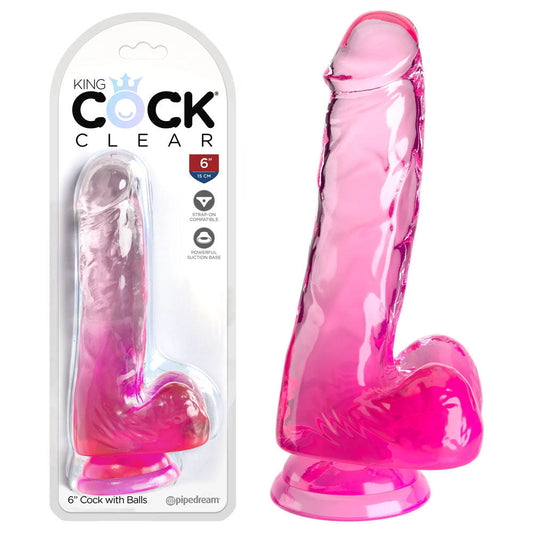 King cock clear 6'' jelly dildo Pink- Product front view and box front view | Flirtybay Adult Shop Australia Lingerie Shop