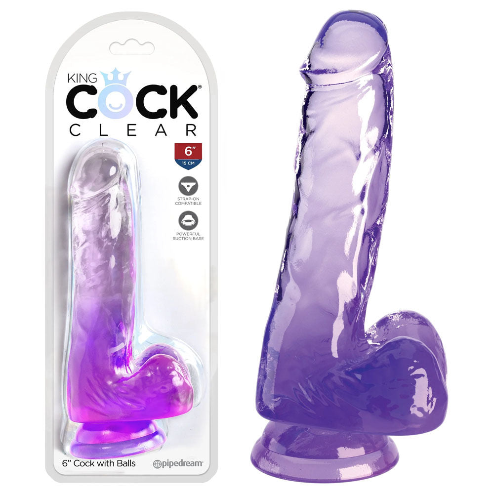 King cock clear 6'' jelly dildo - Purple- Product front view and box front view | Flirtybay Adult Shop Australia Lingerie Shop