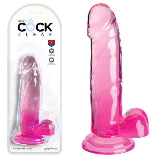 King cock clear 7'' jelly dildo - Pink-Product front view and box front view | Flirtybay Adult Shop Australia Lingerie Shop