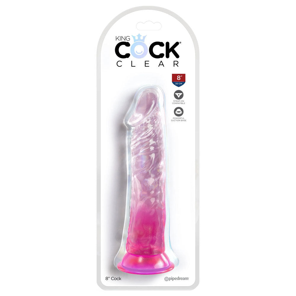 King cock clear 8'' jelly dildo -  Pink-box front view | Flirtybay Adult Shop Australia Lingerie Shop