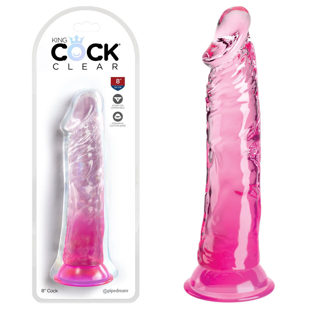 King cock clear 8'' jelly dildo - Pink-Product front view and box front view | Flirtybay Adult Shop Australia Lingerie Shop