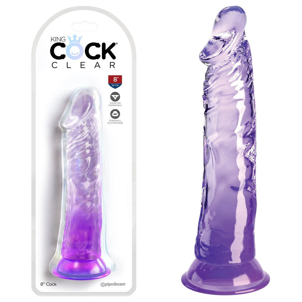 King cock clear 8'' jelly dildo - Purple-Product front view and box front view | Flirtybay Adult Shop Australia Lingerie Shop