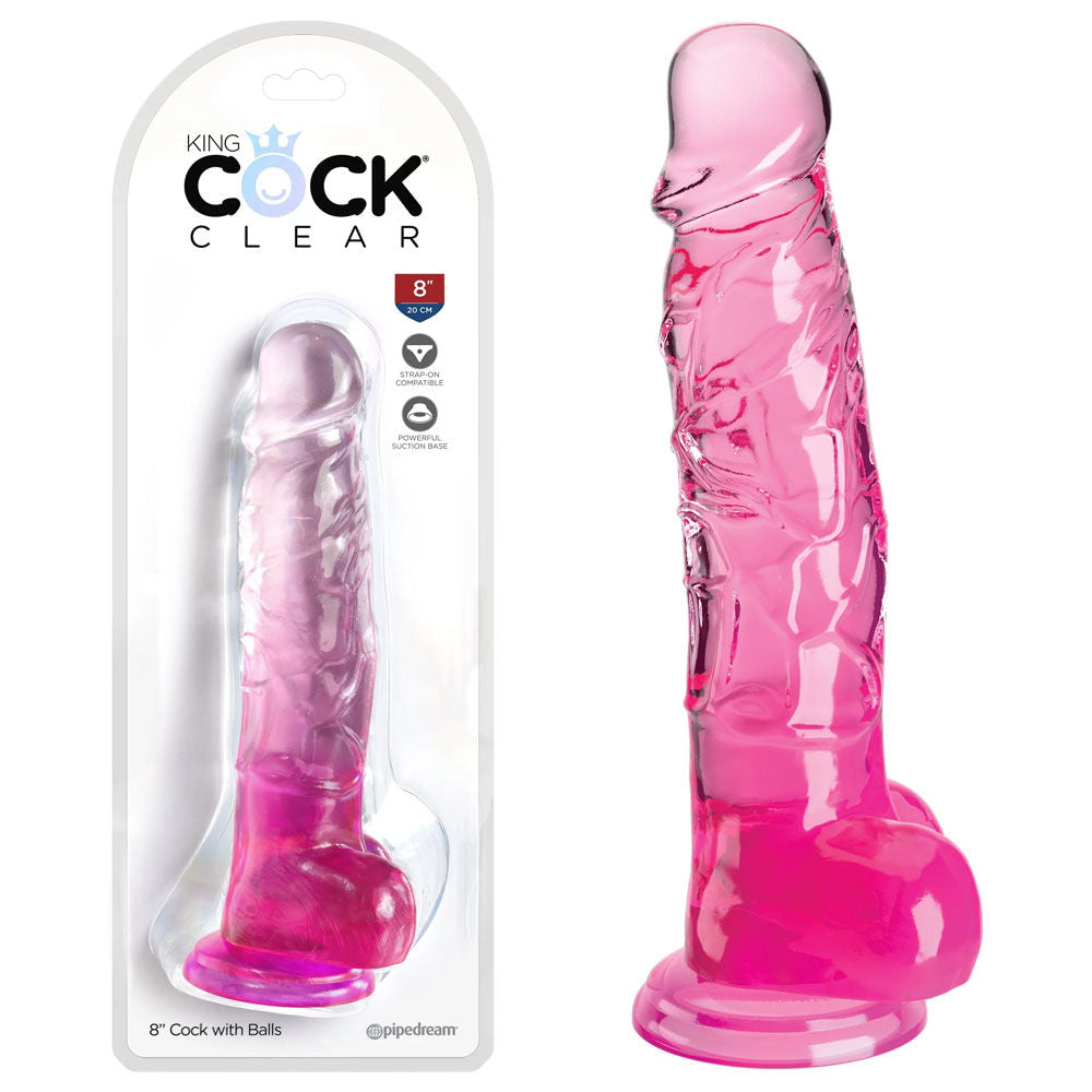 King cock clear 8'' pink- Product front view and box front view |  Flirtybay Adult Shop Australia Lingerie Shop