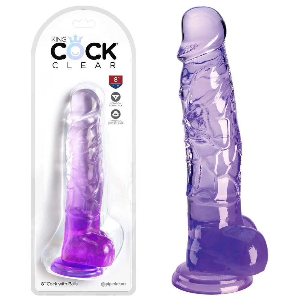 King cock clear 8''purple - Product front view and box front view | Flirtybay Adult Shop Australia Lingerie Shop