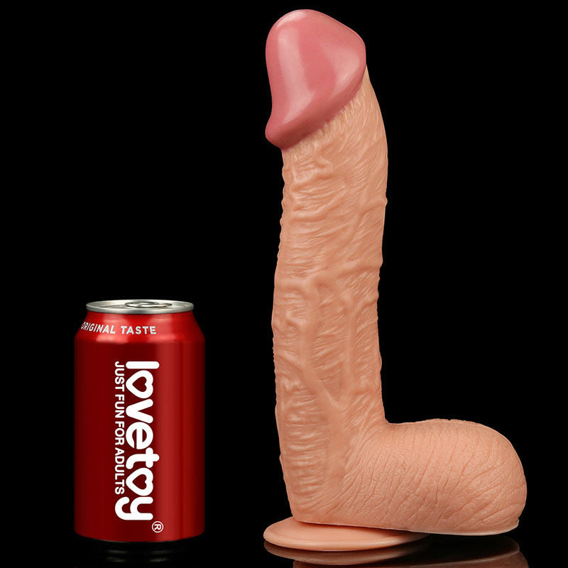 King size 10.5'' realistic large dildo - Product side view, with a can of coke  | Flirtybay Adult Shop Australia Lingerie Shop