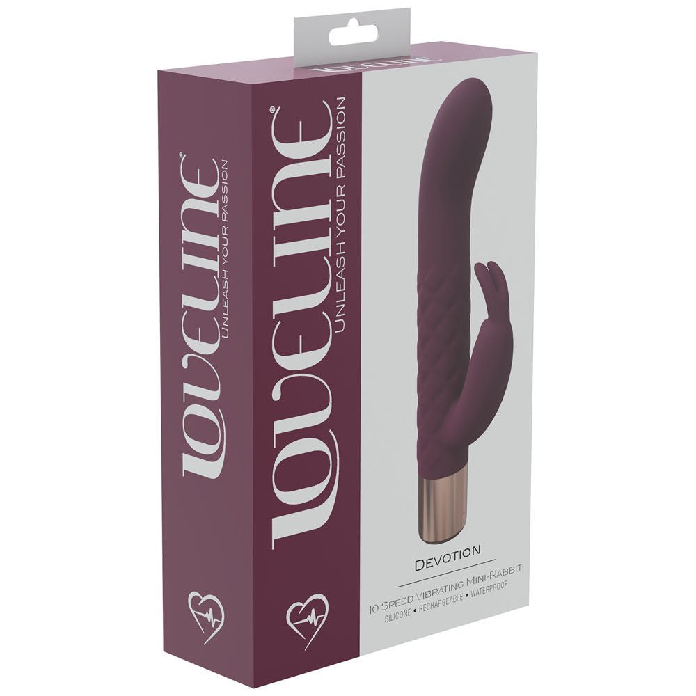Loveline devotion - burgundy - rabbit vibrator -  box side view | Flirtybay.com.au