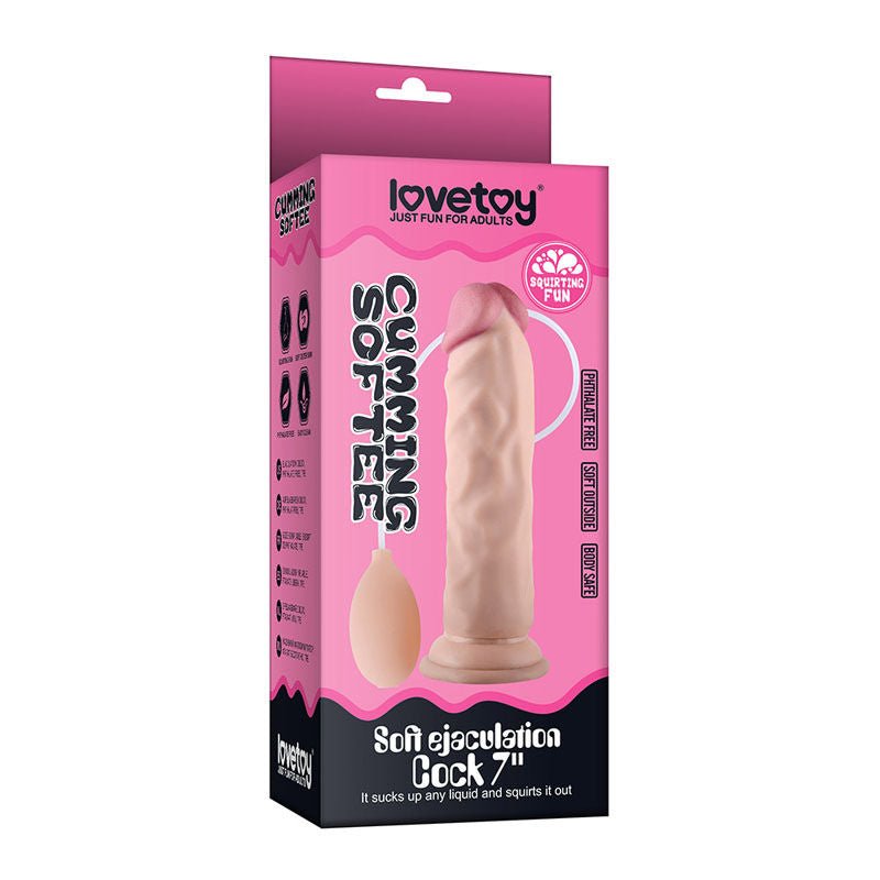 Lovetoy - cumming softee soft squirting dildo 8.5'' -  box side view | Flirtybay
