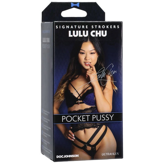 Lulu chu ultraskyn - pocket pussy - masturbator -  box side view on a white background | Flirty Bay Adult Store and Pocket Pussy in Perth 