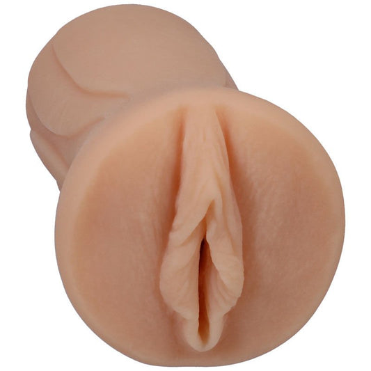 Lulu chu ultraskyn - pocket pussy - masturbator - Product side view, showing the entrance of the sleeve on a white background | Flirty Bay Adult Store and Pocket Pussy in Perth Australia