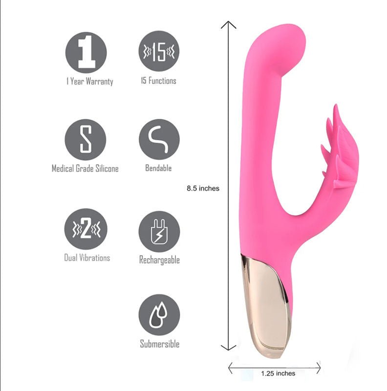 Maia - maui 420 - rabbit vibrator - Product side view, with specifications  | Flirtybay