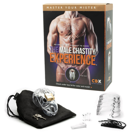 Mr. stubb chastity cock cage kit - clear - Product front view and box front view | Flirtybay