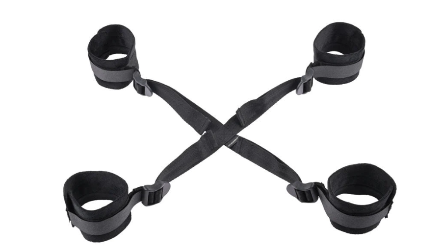 OUCH BW VELCRO COLLAR WITH LEASH AND HAND CUFFS | Flirtybay.com.au