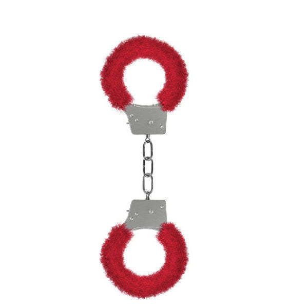 Ouch Beginner's furry handcuffs, red, front view | Flirtybay.com.au