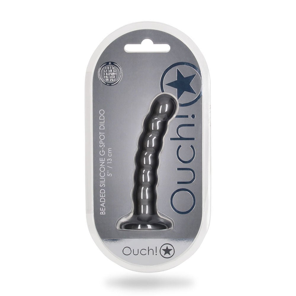 Ouch! beaded silicone g-spot dildo - 5'' -  box front view | Flirtybay
