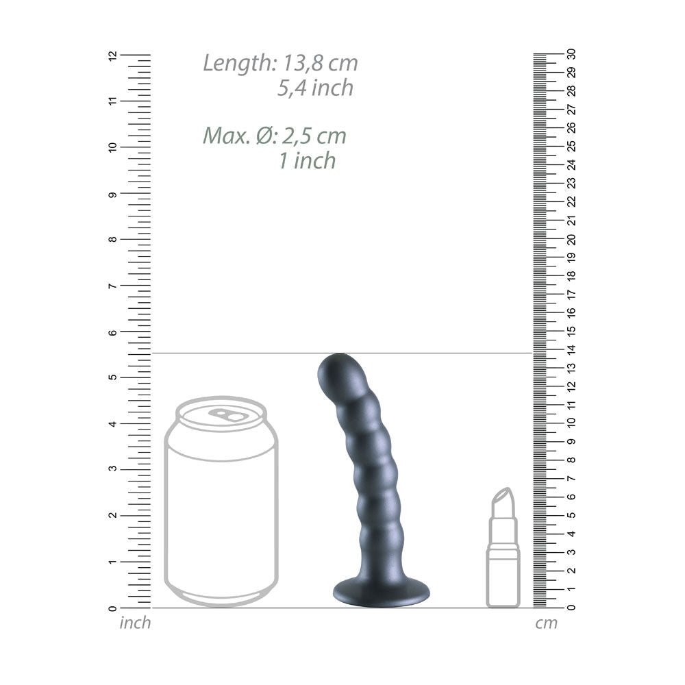Ouch! beaded silicone g-spot dildo - 5'' - Product side view, with dimensions  | Flirtybay
