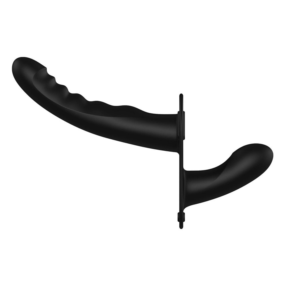 Ouch! dual silicone ribbed strap-on - Product top view  | Flirtybay