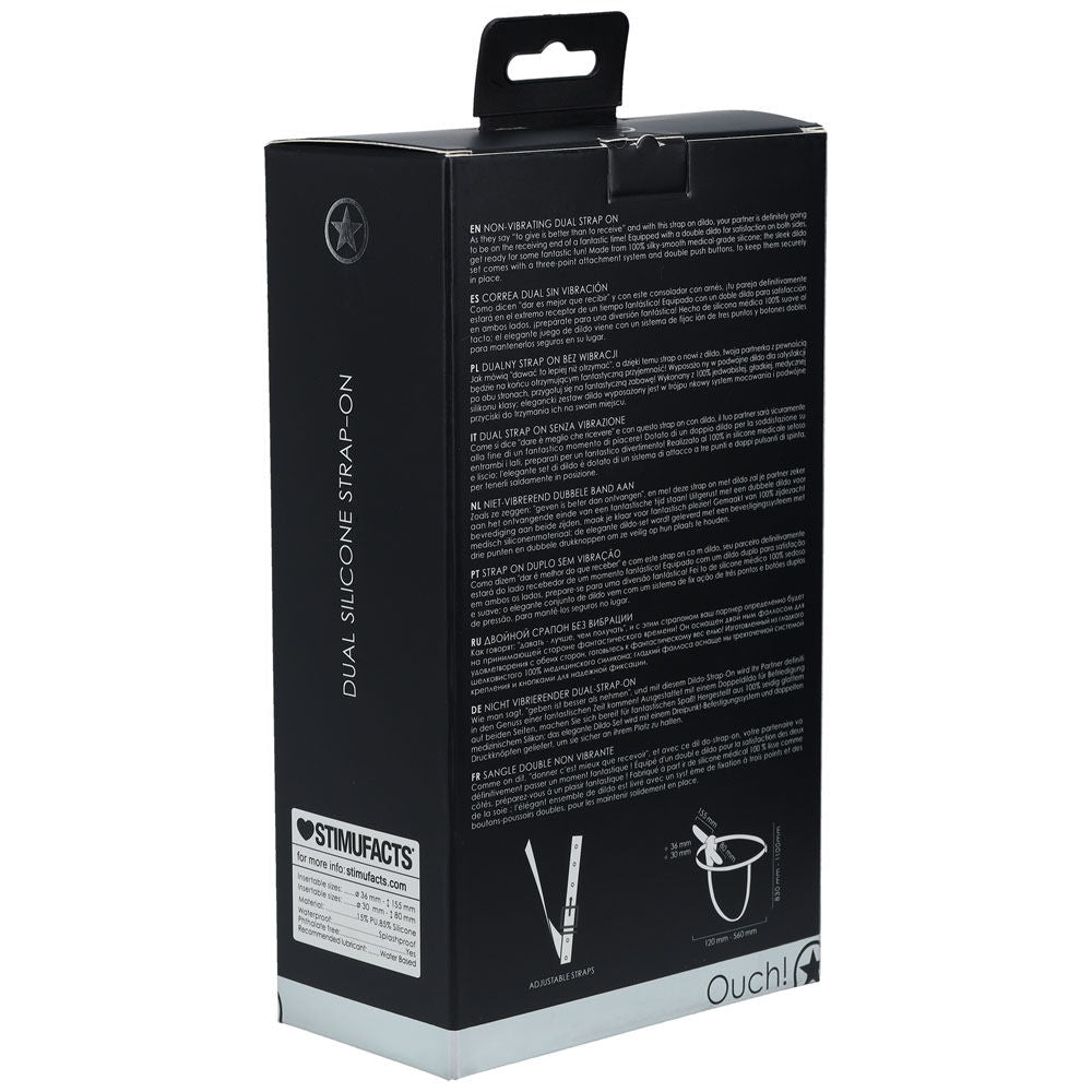 Ouch! dual silicone strap-on -  box side view | Flirtybay
