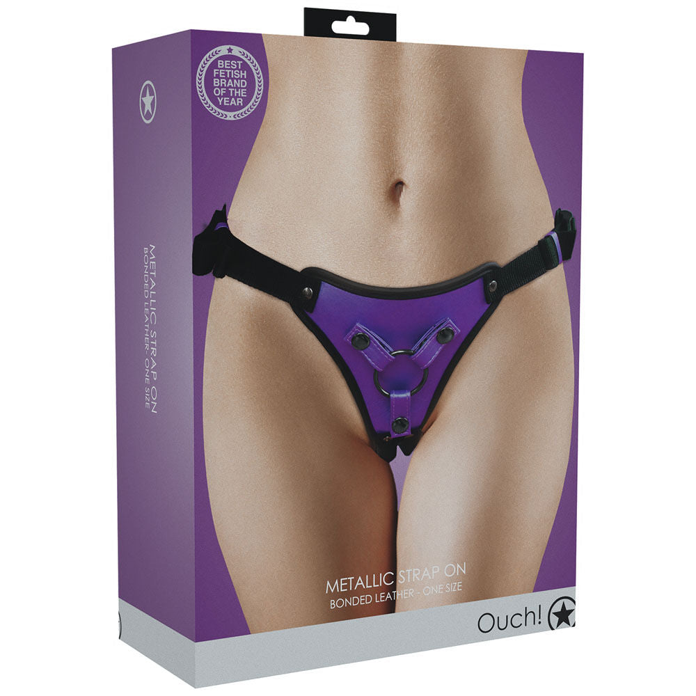 Ouch! metallic strap on harness - metallic -  box front view | Flirtybay Adult Shop Australia Lingerie Shop