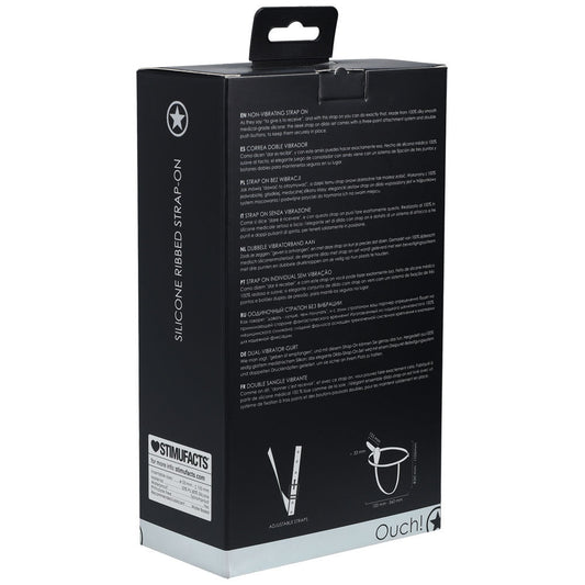 Ouch! silicone ribbed strap-on -  box back view | Flirtybay