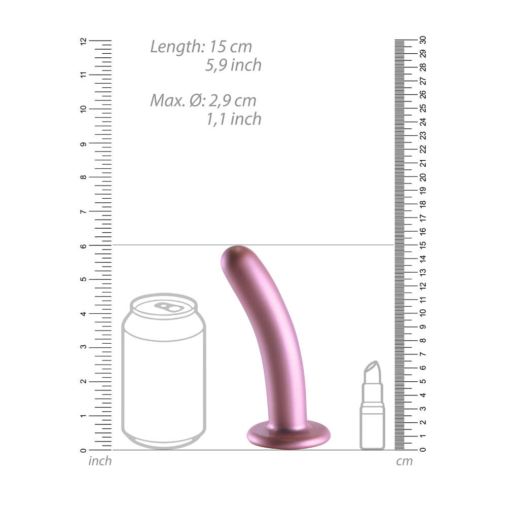 Ouch! smooth silicone g-spot anal dildo - 6 - rose gold - Product side view, with dimensions  | Flirtybay