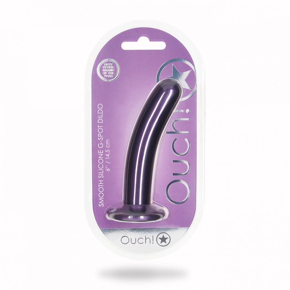 Ouch! smooth silicone g-spot dildo - 6'' -  box front view | Flirtybay