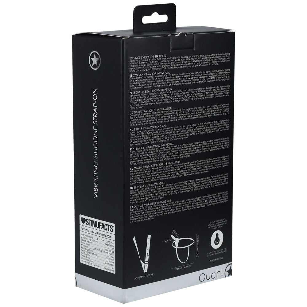Ouch! vibrating silicone strap-on -  box bottom view | Flirtybay