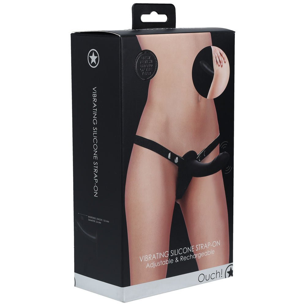Ouch! vibrating silicone strap-on -  box side view | Flirtybay