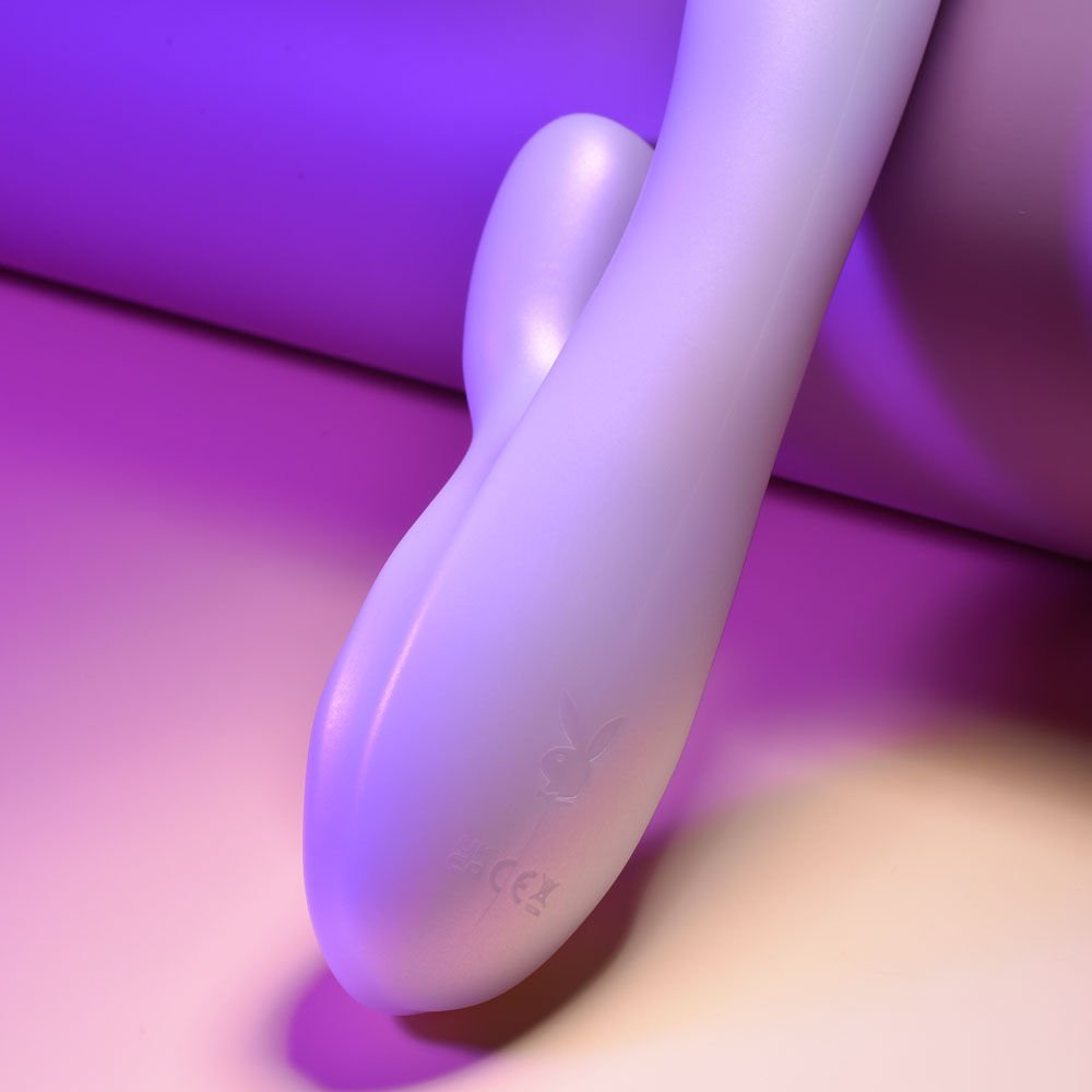 Playboy - pleasure bumping bunny - rabbit vibrator - Product top view, focused on handle  | Flirtybay