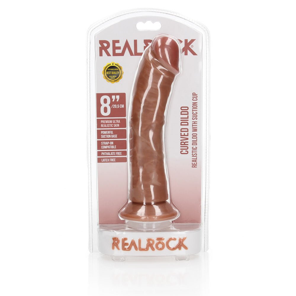 Realcock - realistic regular curved dildo with suction cup 7.8" -  box front view | Flirtybay