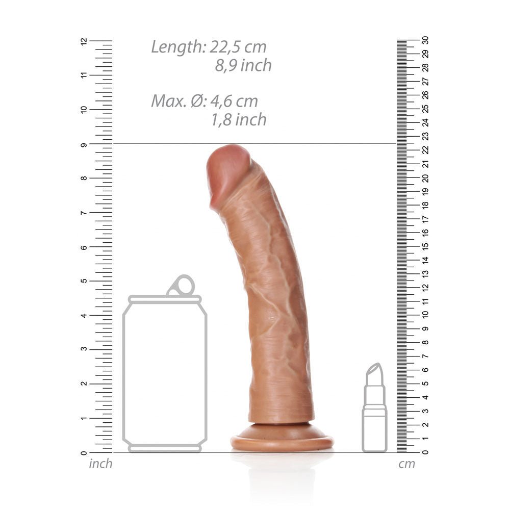 Realcock - realistic regular curved dildo with suction cup 7.8" - Product front view, with sizes  | Flirtybay