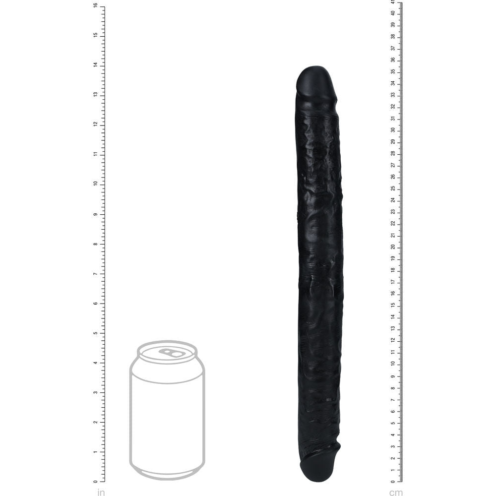 Realcock -  slim double ended dildo 13.7" - Product front view, with sizes  | Flirtybay