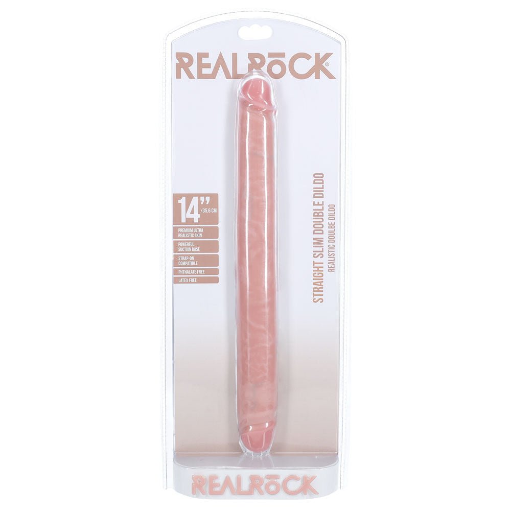 Realrock 13.7"  slim double-ended dildo -  box front view | Flirtybay