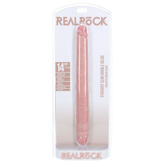 Realrock 13.7"  slim double-ended dildo -  box front view | Flirtybay